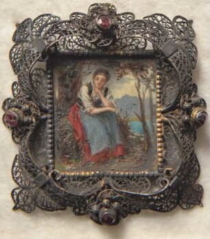 Bauernmädchen in Gedanken. Miniatur aus der Sammlung Loewe