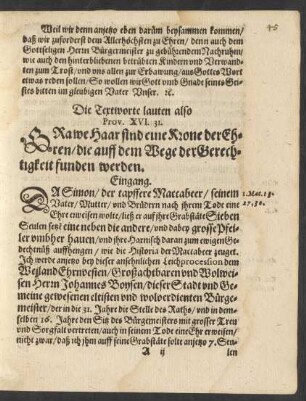 Die Textworte lauten also Prov. XVI. 31.