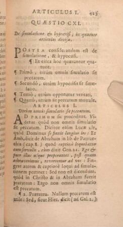 Quaestio CXI. De simulatione & hypocrisi, in quatuor articulos divisa.