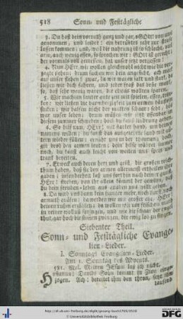 Siebenter Theil. Sonn- und Festtägliche Evangelien-Lieder.