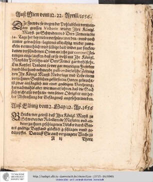 Auß Wien vom 12. 22. Aprill 1656