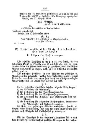 Verfassungsstatut der Königlichen technischen Hochschule zu Aachen : [II. Universitäten, technische Hochschulen, Akademien etc.]