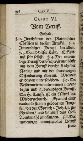 Caput VI. Vom Beruff