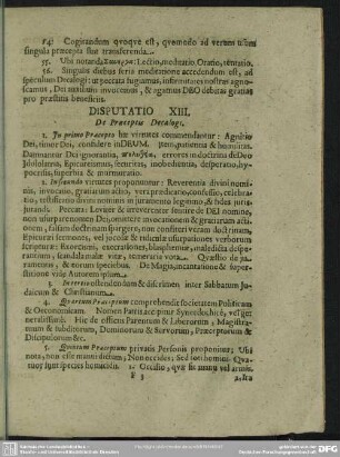 Disputatio XIII. De Praeceptis Decalogi
