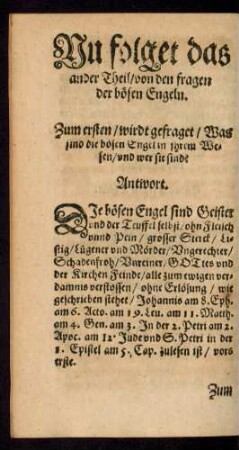 Zum ersten/ wird gefraget/ Was sind die bösen Engel in ihrem Wesen/ und wer sie sind?