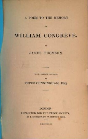 A poem to the memory of William Congreve