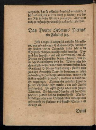 Das Doctor Urbanus Pierius ein Calvinist sey.