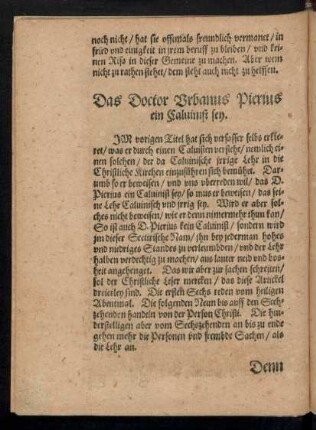 Das Doctor Urbanus Pierius ein Calvinist sey.