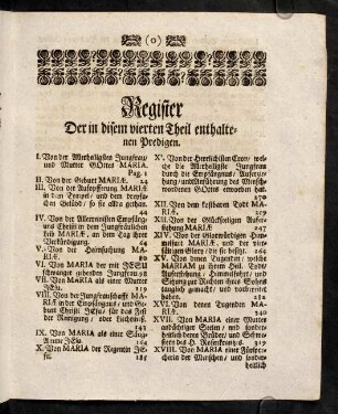 c4r-c4v, Register. Der in disem vierten Theil enthaltenen Predigen.