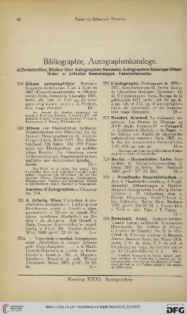Bibliographie, Autographenkataloge (No. 519 - 883)