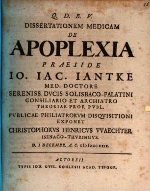 Diss. med. de apoplexia