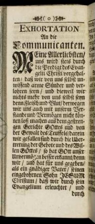 Exhortation. An die Communicanten.
