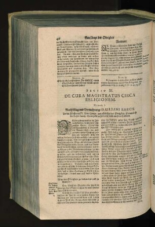 Sectio III. De Cura Magistratus Circa Religionem.