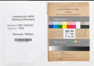 Entnazifizierung Wilfried Beumers, geb. 06.01.1911 (Verwaltungsangestellter)