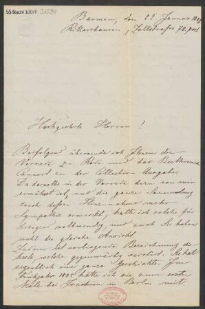 Brief an B. Schott's Söhne : 22.01.1888