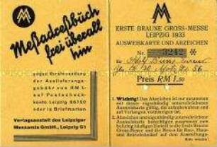 Messe-Ausweis zur Leipziger Herbstmesse 1933