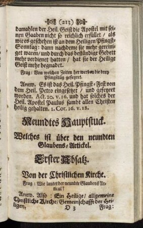 Neundtes Hauptstuck. Welches ist über den neundten Glaubens-Artickel