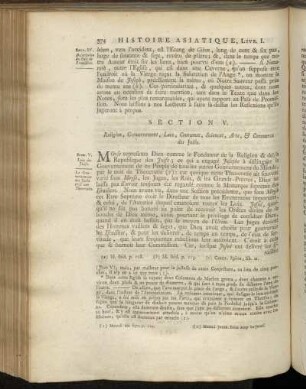 Section V. Religion, Gouvernement, Loix, Coutumes, Sciences, Arts, & Commerce des Juifs.