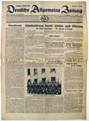Tageszeitung "Deutsche Allgemeine Zeitung" mit einer Bilanz der "Röhm-Affäre"