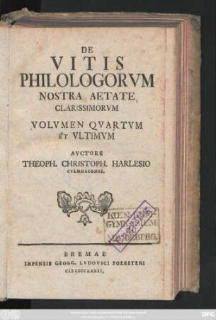 Vol. 4: De Vitis Philologorvm Nostra Aetate Clarissimorvm