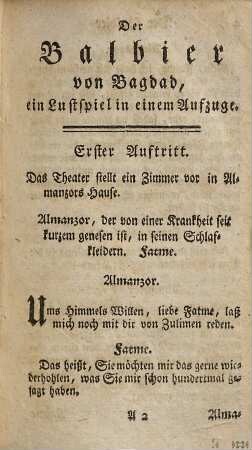 Der Balbier von Bagdad : ein Lustspiel in einem Aufzuge