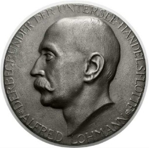 Medaille von Hugo Kaufmann auf Alfred Lohmann, „den Begründer der Unterseehandelsflotte“, 1916