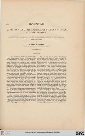 Inventar und Kunstsammlung des Erzherzogs Leopold Wilhelm von Österreich: nach der Originalhandschrift im fürstlich schwarzenberg'schen Centralarchive