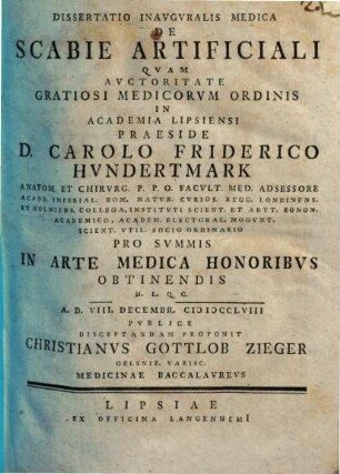 Diss. inaug. med. de scabie artificiali