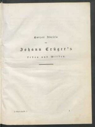 Kurzer Abriss von Johann Crüger's Leben und Wirken