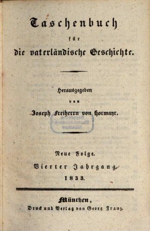 Taschenbuch für die vaterländische Geschichte, 1833