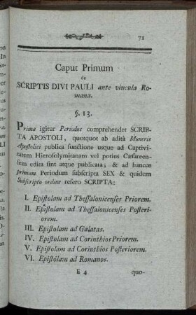 Caput Primum de Scriptis Divi pauli ante vincula Romana.