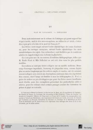 XV. Plan du Catalogue