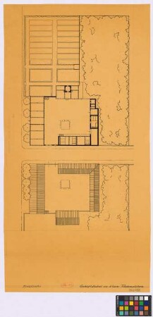 Klein-Rodensleben ([Landkreis Wanzleben]): Gehöft Zabel. Lageplan mit. - [Wohnhaus] (Grundriss, Aufsicht). - [Scheune] (Grundriss, Aufsicht). - [Abort] (Grundriss, Aufsicht). - [zwei Stallgebäuden] (zwei Grundrisse, Aufsichten)