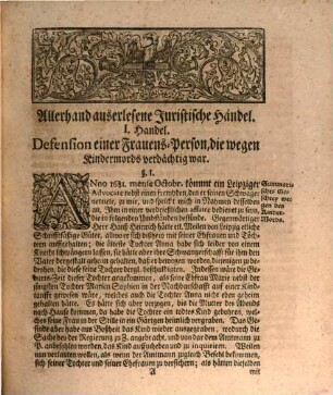 Ernsthaffte, aber doch Muntere und Vernünfftige Thomasische Gedancken und Errinnerungen über allerhand auserlesene Juristische Händel, Erster Theil