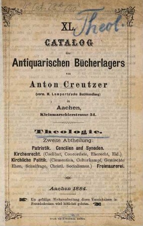 Lager-Katalog. 40. 1884