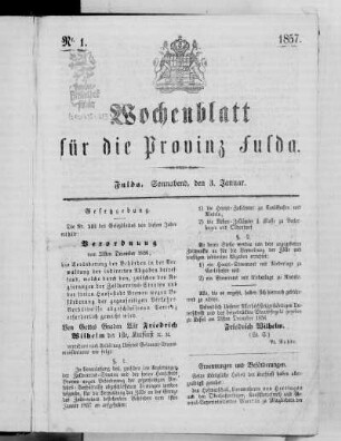 Nr. 1, Ausgabe vom 3. Januar 1857