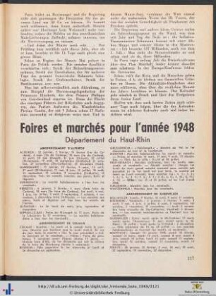 Foires et marchés pour l'année 1948.