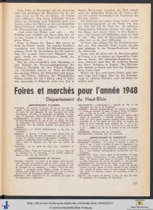 Foires et marchés pour l'année 1948.