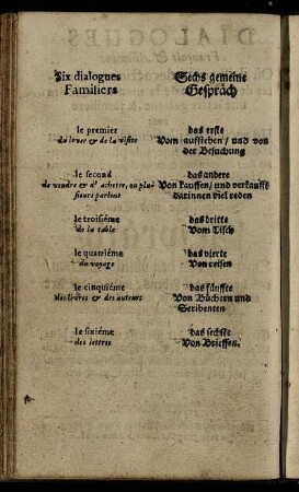 Six dialogues Familiers = Sechs gemeine Gespräch.
