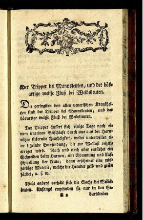Der Tripper bei Mannsleuten, und der bösartige weisse Fluß bei Weibsleuten.