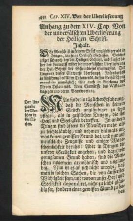 Anhang zu dem XIV. Cap. Von der unverfälschten Uberlieferung der Heiligen Schrift.