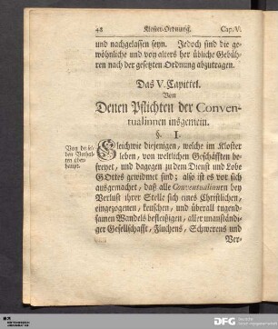 Das V. Capittel. Von Denen Pflichten der Conventualinnen insgemein.