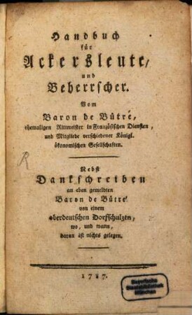 Handbuch für Ackersleute und Beherrscher
