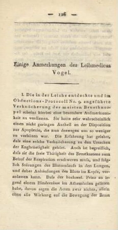 Einige Anmerkungen des Leibmedicus Vogel