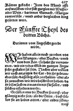 Der Fünffte Theyl des dritten Buchs. Darinnen vom Angesicht geredt wirdt.