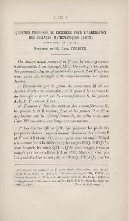Question proposée au concours pour l'agrégation des sciences mathématiques (1878).