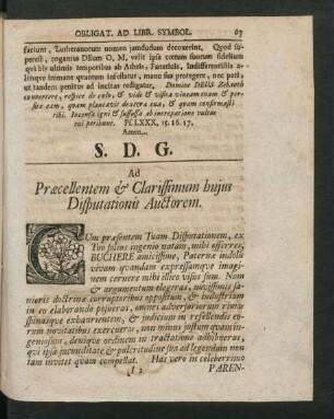 Ad Praecellentem & Clarissimum hujus Disputationis Auctorem.