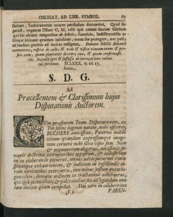 Ad Praecellentem & Clarissimum hujus Disputationis Auctorem.