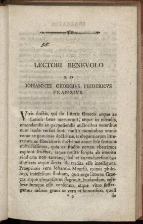 Lectori Benevolo S. D. Iohannes Georgius Fridericus Franzius
