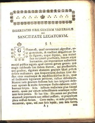 Dissertatio Ivris Gentivm Vniversalis De Sanctitate Legatorvm.